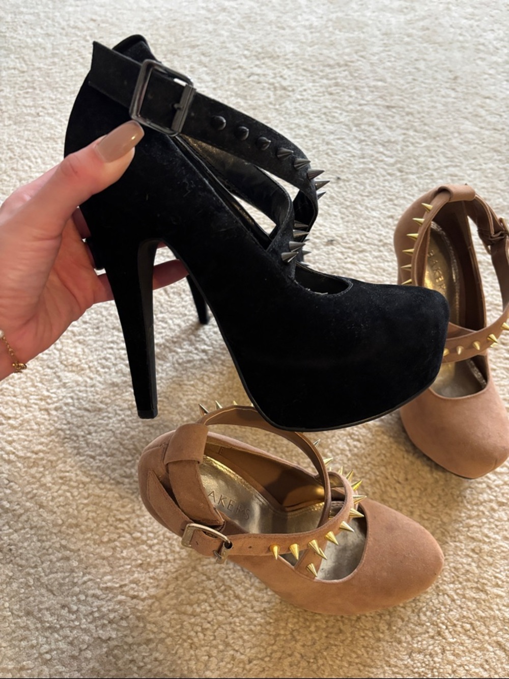 Bakers Adina Spiked Suede Heels - Black and Tan (2 pairs)